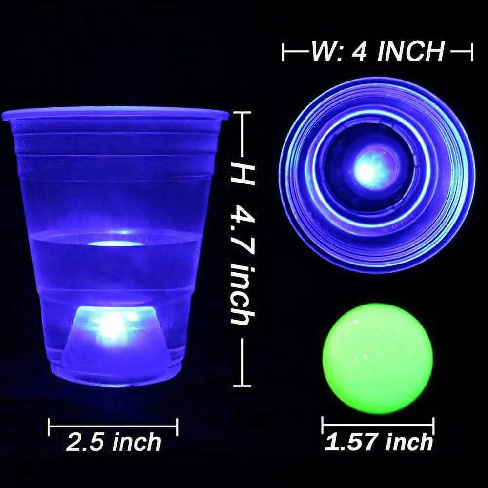 the Dark Beer Pong Set,Beer Pong Party Cup Set, LED Beer Pong Cups and Glow-In-The-Dark Balls,22 Set