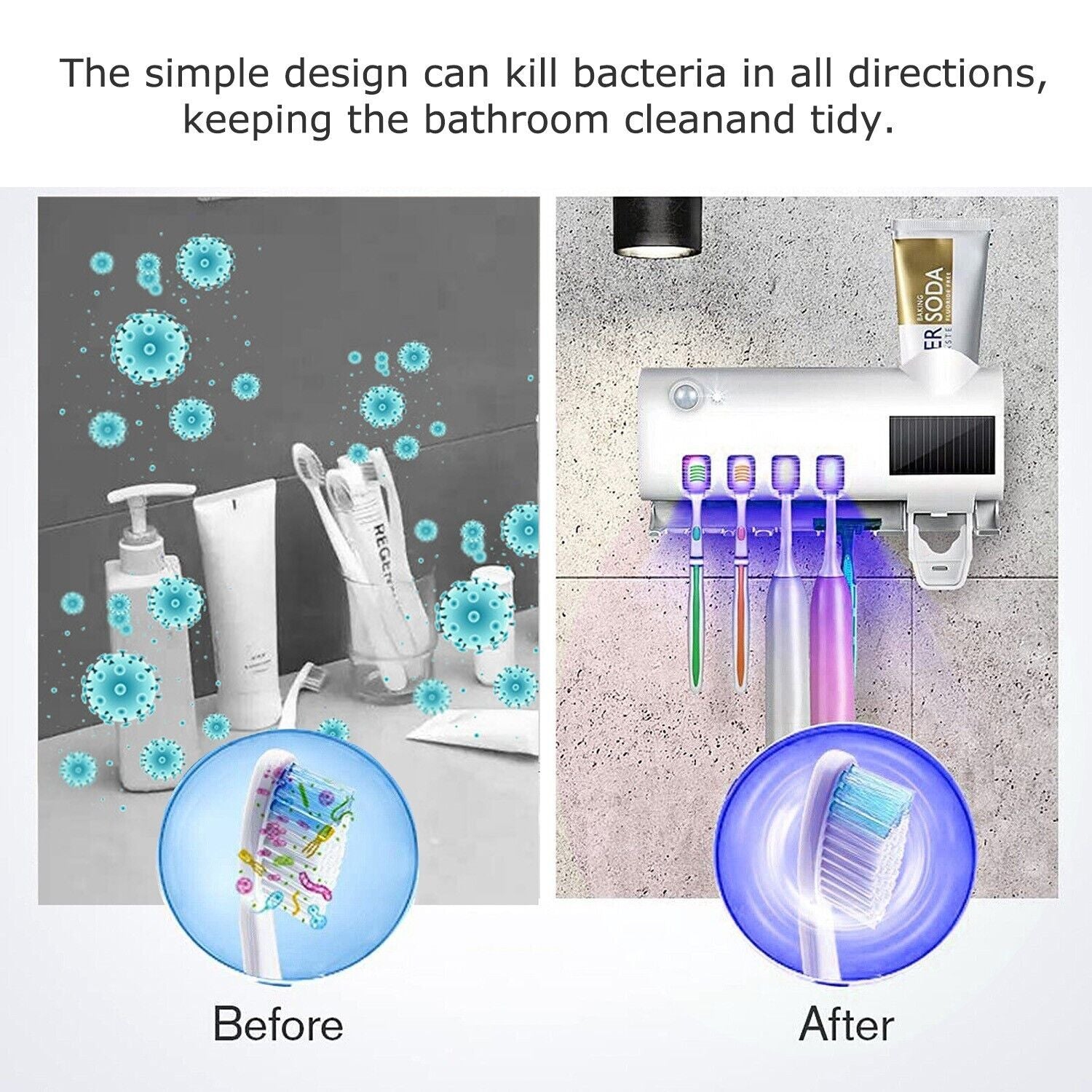 UV Light Sterilizer Toothbrush Holder Cleaner and Automatic Toothpaste Dispenser