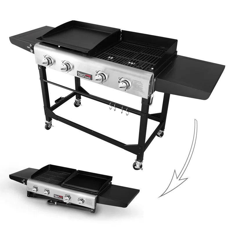 4 - Burner Gas Grill and Griddle Combo with Side Table